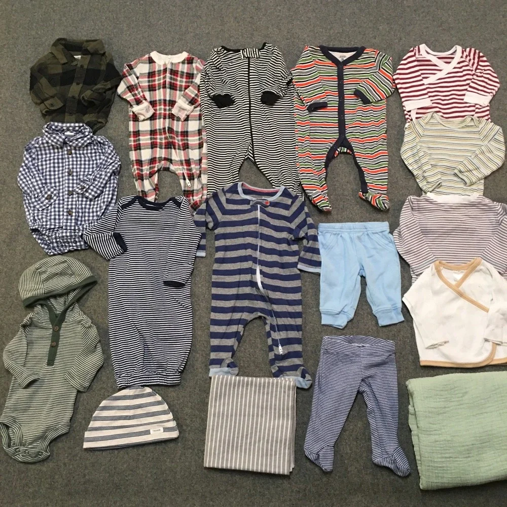 Baby Boy NB 0-3 Months Clothing Lot 17x Pieces Bulk All Seasons Newborn Striped